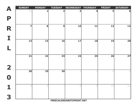 April 2013 Free Calendars to Print