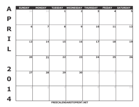 April 2014 Free Calendars to Print