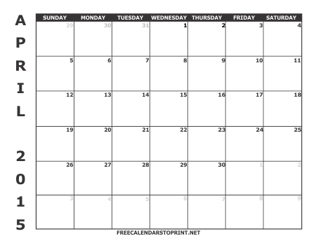 April 2015 Free Calendars to Print