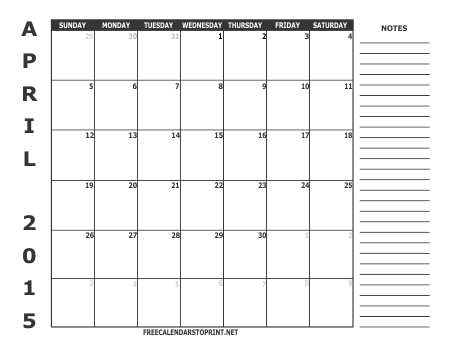 April 2015 Free Calendar To Print