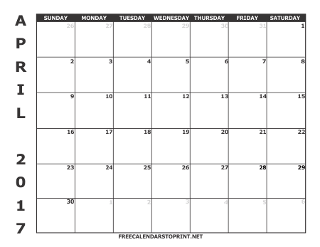 April 2017 Monthly Calendar