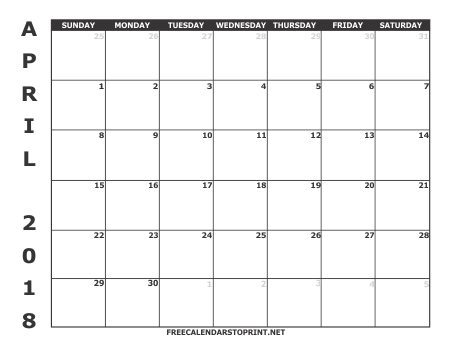 April 2018 Monthly Calendar
