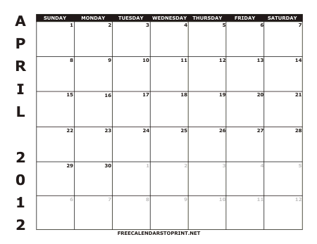April 2012 Free Calendars To Print