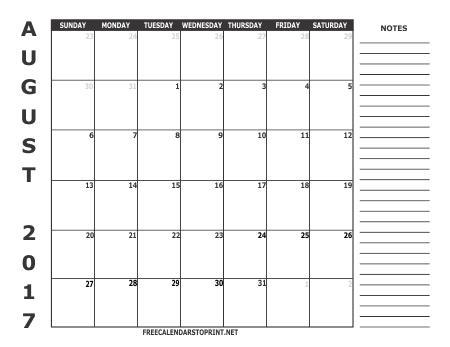 Free Calendars to Print - August 2017