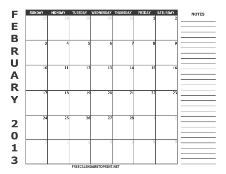 February 2013 Calendar - Style 2