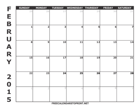 February 2015 Free Calendar to Print