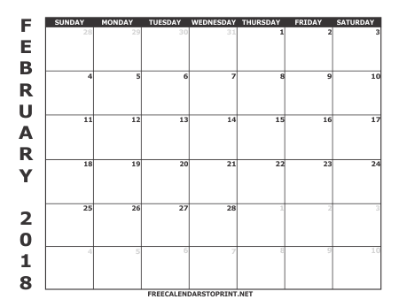 February 2018 Monthly Calendar