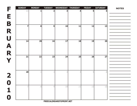 2010 Free Calendars to Print - Style 2