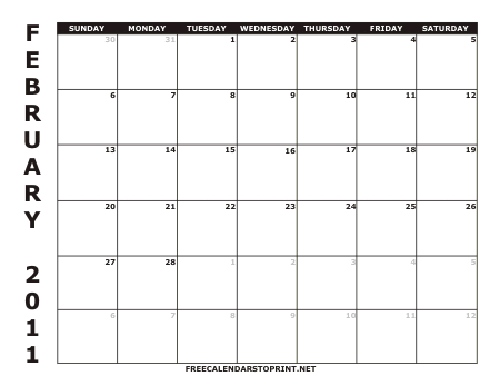 February 2011 Free Calendar to Print