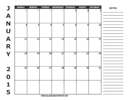 January 2015 Free Calendar