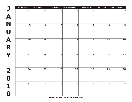 2010 Free Calendars to Print - Style 1