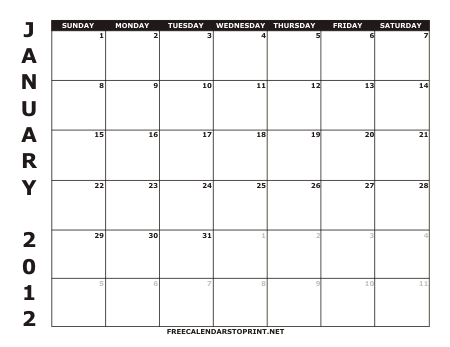 January 2012 Free Calendars To Print