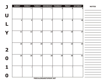 2010 Free Calendars to Print - Style 2