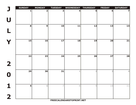 July 2012 Free Calendar To Print