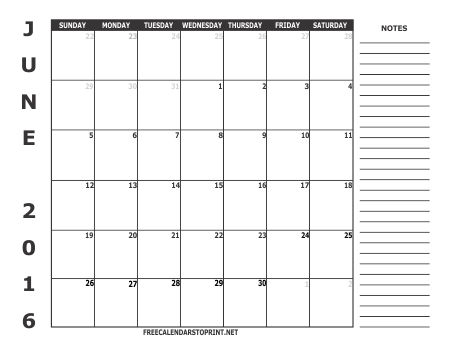 June 2016 Free Calendars To Print