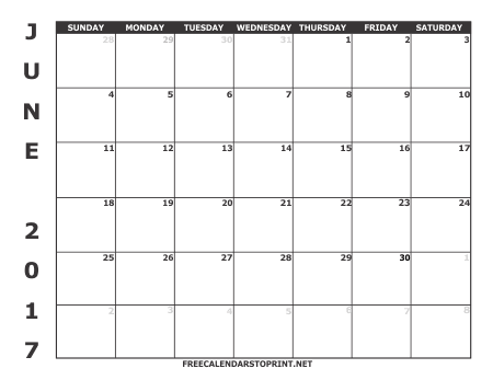 June 2017 Monthly Calendar