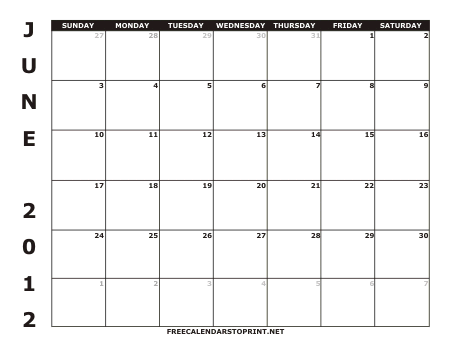 June 2012 Free Calendar To Print