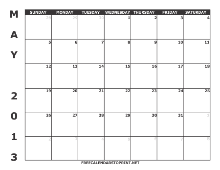 May 2013 Free Calendars to Print - Style 1
