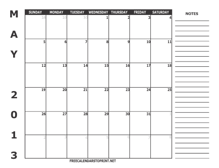 May 2013 Free Calendar To Print