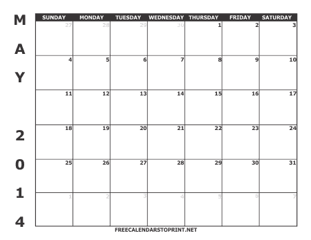 May 2014 Free Calendars to Print - Style 1
