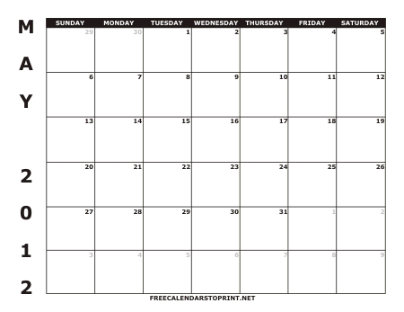 May 2012 Monthly Calendar