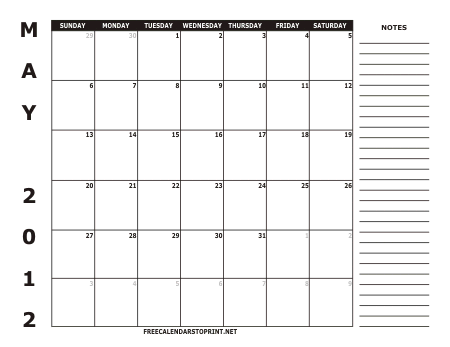 May 2012 Free Calendar To Print