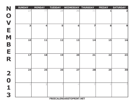 November 2013 Free Calendar - Style 1