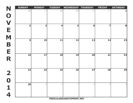 November 2014 Free Calendar - Style 1