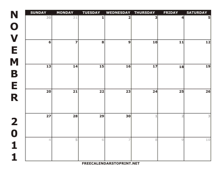 November 2011 Free Calendar - Style 1