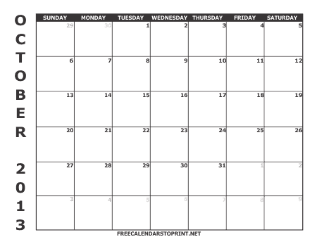 October 2013 Free Calendars to Print