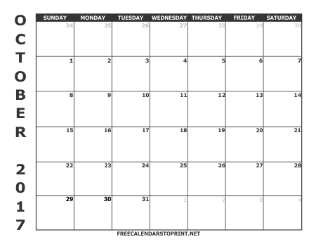 October 2017 Monthly Calendar