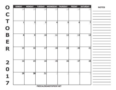 Free Calendars to Print - October 2017