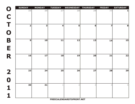 October 2011 Free Calendars to Print