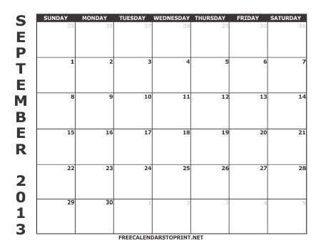 September 2013 Free Calendars to Print - Style 1