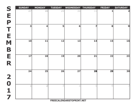 September 2017 Monthly Calendar